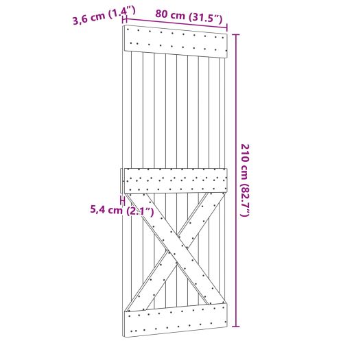 Врата NARVIK Естествен 80 x 210 cm Солидна борова дървесина
