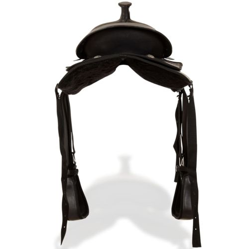 Уестърн седло, оглавник и опас, естествена кожа, 15", черно