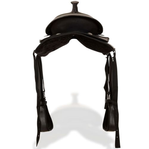 Уестърн седло, оглавник и опас, естествена кожа, 16", черно