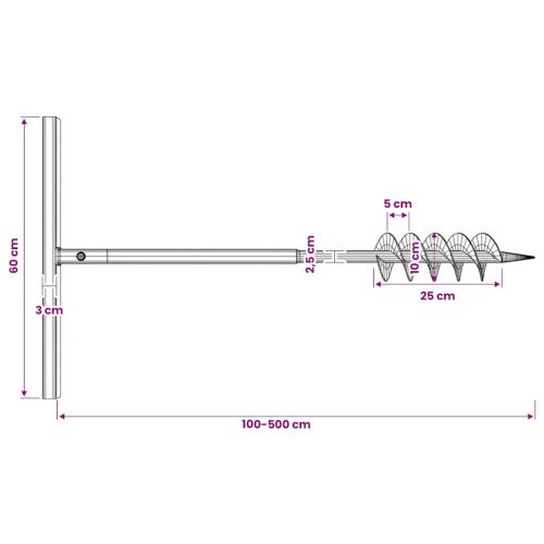 Комплект свредло за земя 100 мм с дръжка и стоманени удължители 5 м