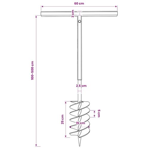 Комплект свредло за земя 150 мм с дръжка и стоманени удължители 5 м