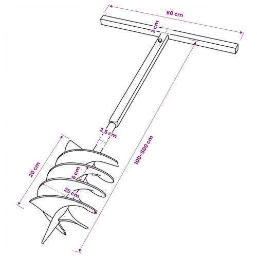 Комплект свредло за земя 200 мм с дръжка и стоманени удължители 5 м