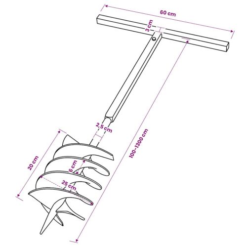 Комплект свредло за земя 200 мм с дръжка и стоманени удължители 13