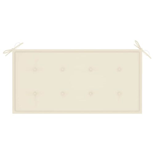 Градинска пейка с кремава възглавница, 112 см, тик масив