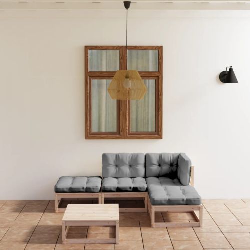 Градински лаундж комплект, 5 части, с възглавници, бор масив