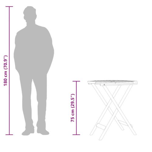 Сгъваема градинска маса, Ø60x75 см, евкалипт масив