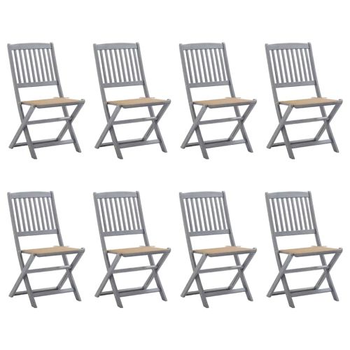 Сгъваеми градински столове, 8 бр, с възглавници, акация масив