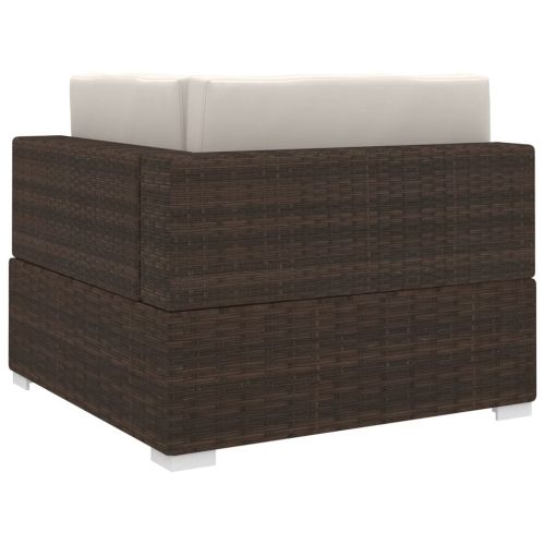 Модулен ъглов фотьойл с възглавници, 1 бр, полиратан, кафяв