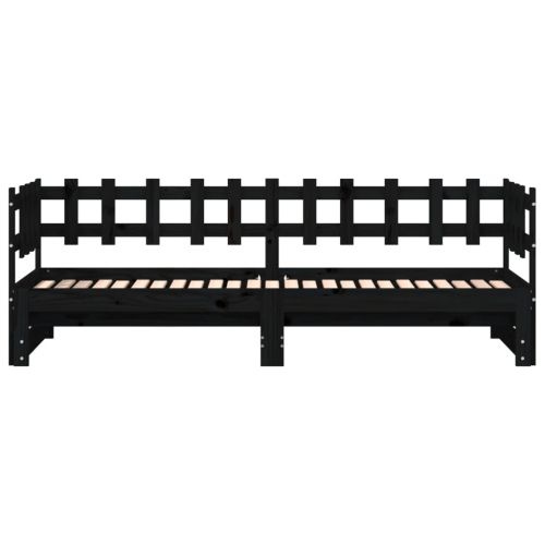 Разтегателна дневно легло черно 2x(90x200)см борово дърво масив