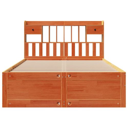 Легло с етажерка за книги, без матрак, 140x200 см, бор масив