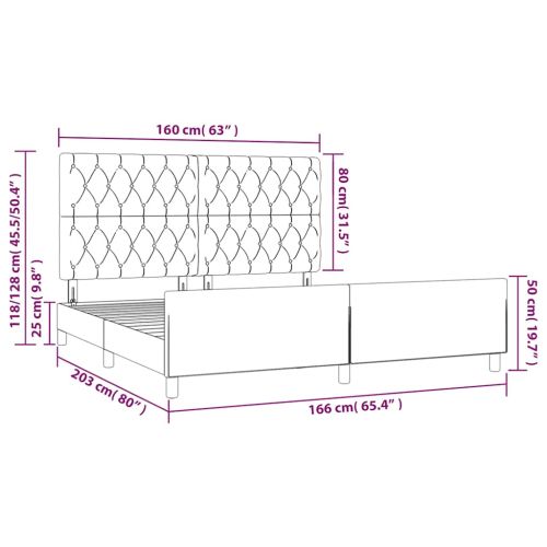Рамка за легло без матрак, тъмнозелена, 160x200 см, кадифе