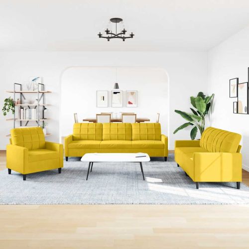 Комплект дивани от 3 части с възглавници, жълт, кадифе
