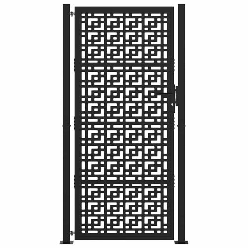 Градинска порта, черна, 100x200 см, стоманена, с кръстосан дизайн