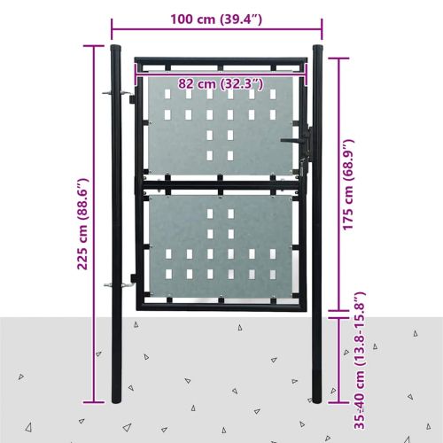 Черна оградна порта с единична врата 100x175 см