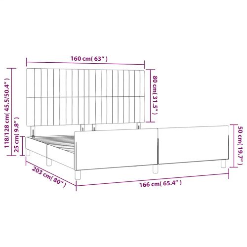 Рамка за легло без матрак, тъмнозелена, 160x200 см, кадифе