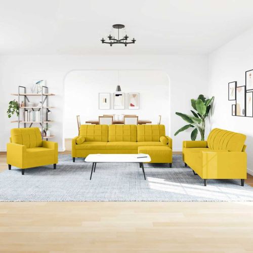 Мека мебел от 4 части с възглавници и болстери жълт кадифе