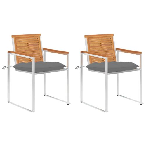 Градински столове с възглавници, 2 бр, акация масив и стомана