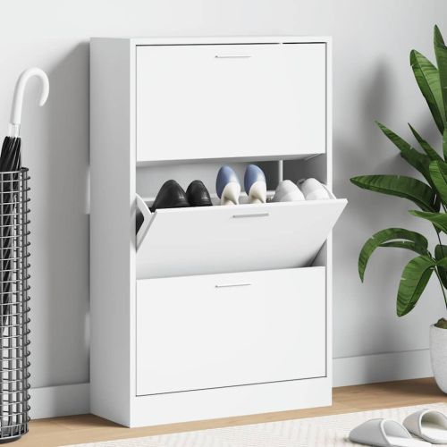 Шкаф за обувки, бял гланц, 63x24x103 см, инженерно дърво