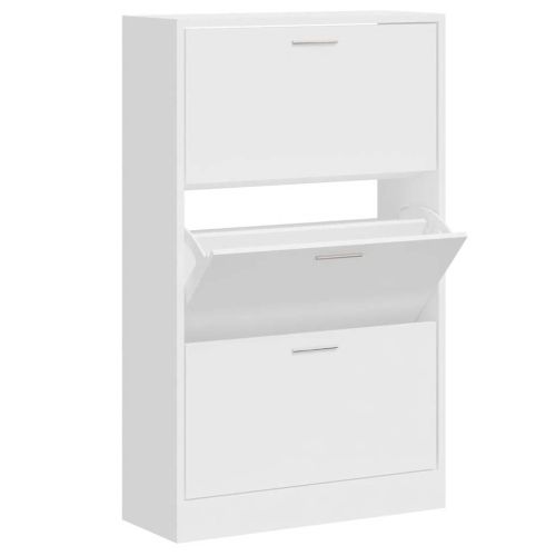 Шкаф за обувки, бял гланц, 63x24x103 см, инженерно дърво