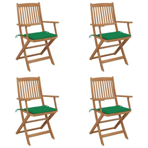 Сгъваеми градински столове, 4 бр, с възглавници, акация масив