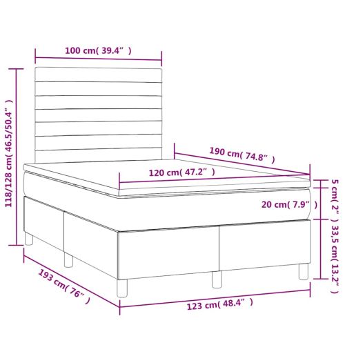 Боксспринг легло с матрак и LED, синьо, 120x190 см, текстил