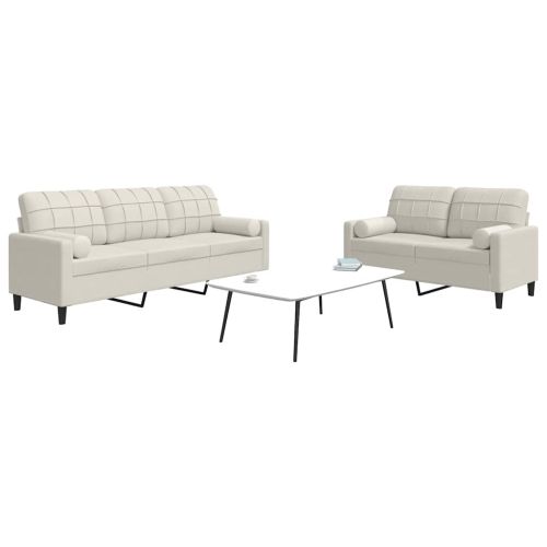 Мека мебел от 2 части с възглавници и болстери кремав кадифе