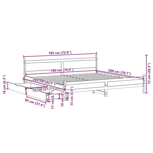 Рамка за легло без матрак, восъчнокафяв, 180x200 см, бор масив
