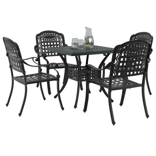 Комплект градинска маса 5 pcs Черно Лят алуминий