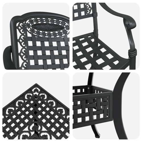 Комплект градинска маса 5 pcs Черно Лят алуминий