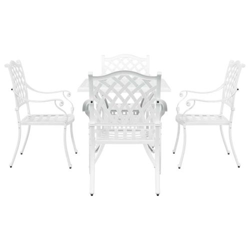 Комплект градинска маса 5 pcs Бяло Лят алуминий