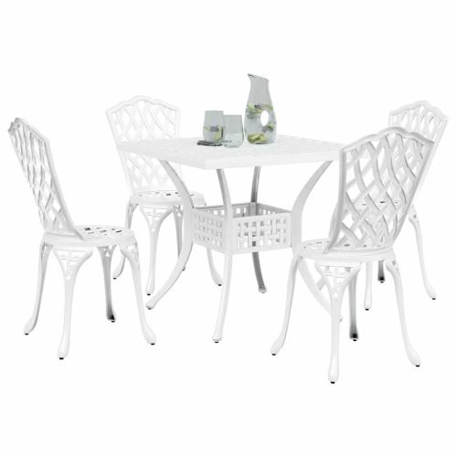 Комплект градинска маса 5 pcs Бяло Лят алуминий