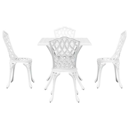 Комплект градинска маса 5 pcs Бяло Лят алуминий