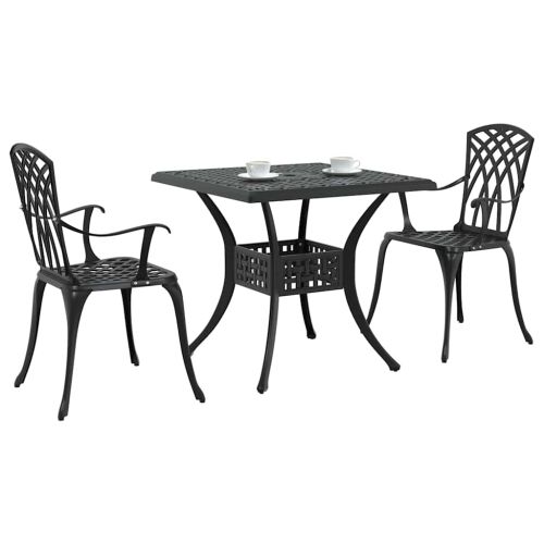 Комплект градинска маса 3 pcs Черно Лят алуминий