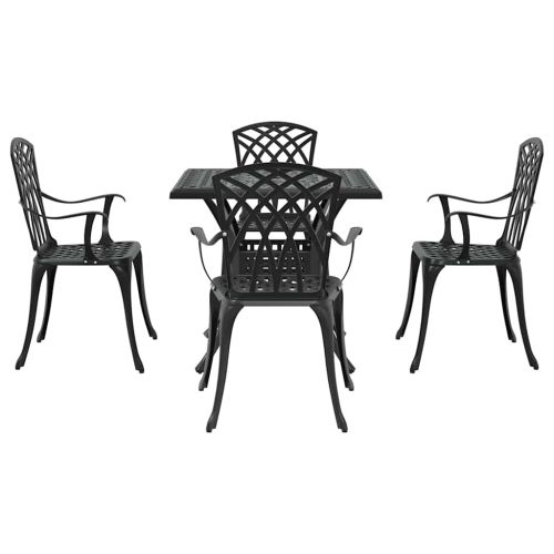 Комплект градинска маса 5 pcs Черно Лят алуминий