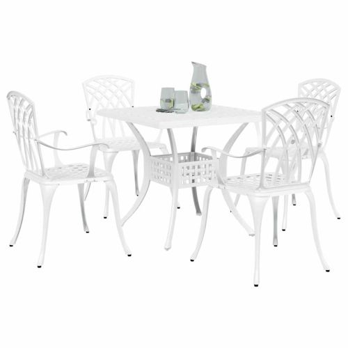 Комплект градинска маса 5 pcs Бяло Лят алуминий