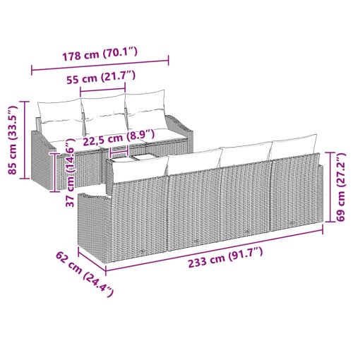 Комплект дивани с възглавница 8 pcs Бежов и кремав полиратан
