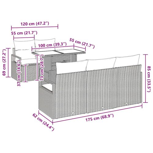 Градински Софа Комплект 6 pcs Бежов и кремав полиратан