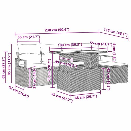 Градински Софа Комплект с възглавница 6 pcs бежово и кремаво