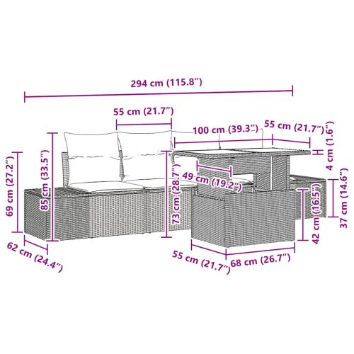 Комплект дивани с възглавница 5 pcs Бежов и кремав полиратан