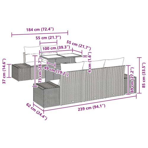 Комплект дивани с възглавница 6 pcs Бежов и кремав полиратан