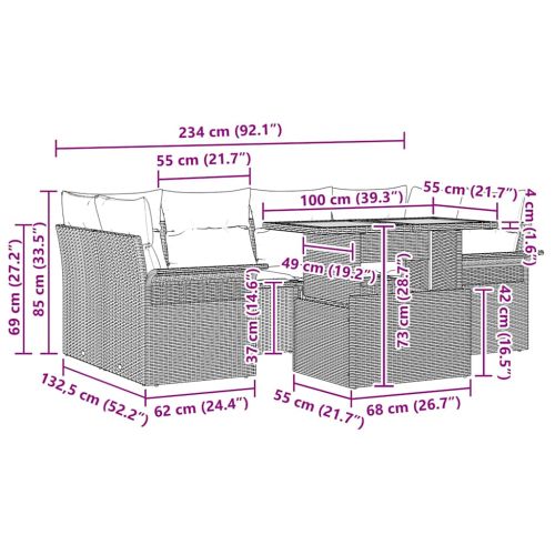 Градински Софа Комплект с възглавница 7 pcs бежово и кремаво