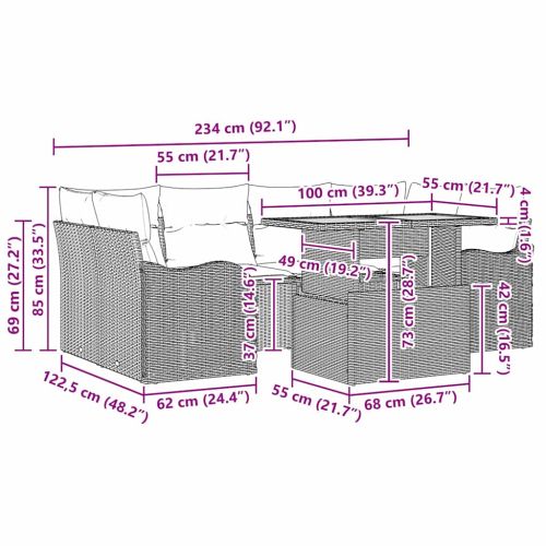 Градински Софа Комплект с възглавница 7 pcs бежово и кремаво