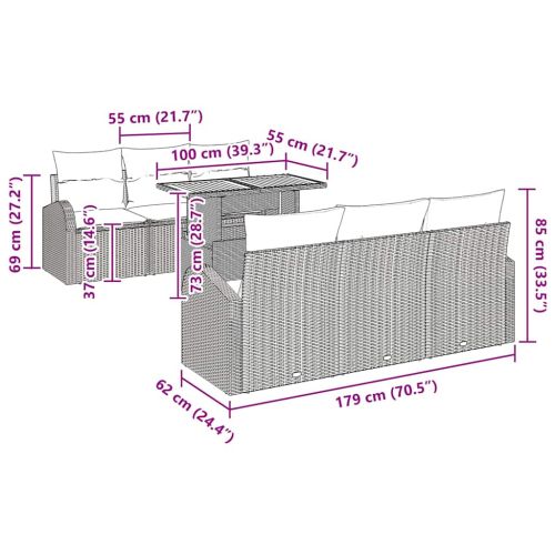 Градински Софа Комплект с възглавница 7 pcs бежово и кремаво