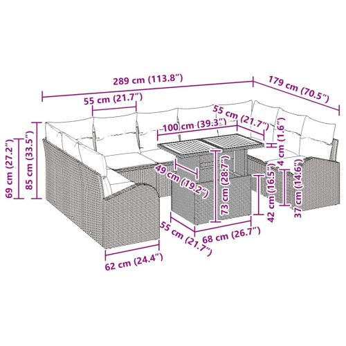 Градински Софа Комплект с възглавница 10 pcs бежово и кремаво