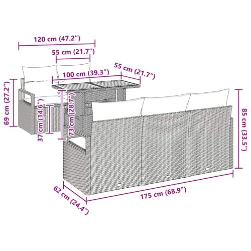 Градински Софа Комплект с възглавница 6 pcs бежово и кремаво