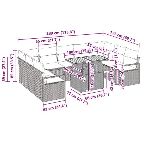 Градински Софа Комплект с възглавница 10 pcs Бежов и кремав