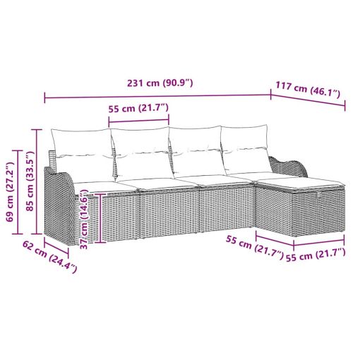 Градински Софа Комплект 5 pcs Бежов и кремав полиратан