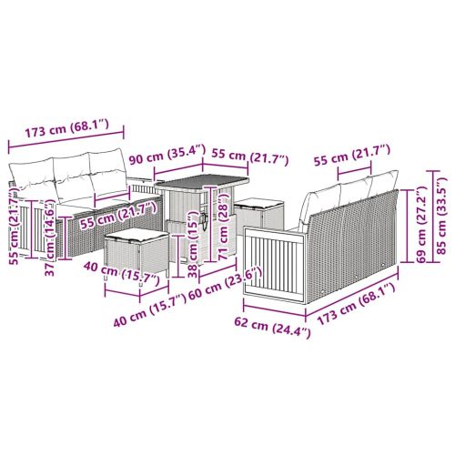 Градински Софа Комплект с възглавница 9 pcs Бежов и кремав