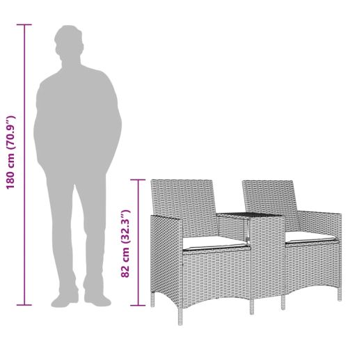 Градински диван 2-местен с възглавници черен полиратан