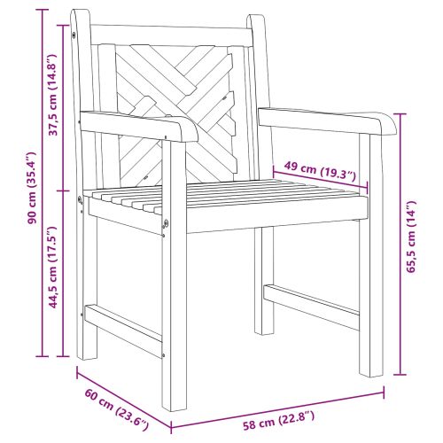 Градински стол 2 pcs 60 x 58 x 90 см Солидно тиково дърво